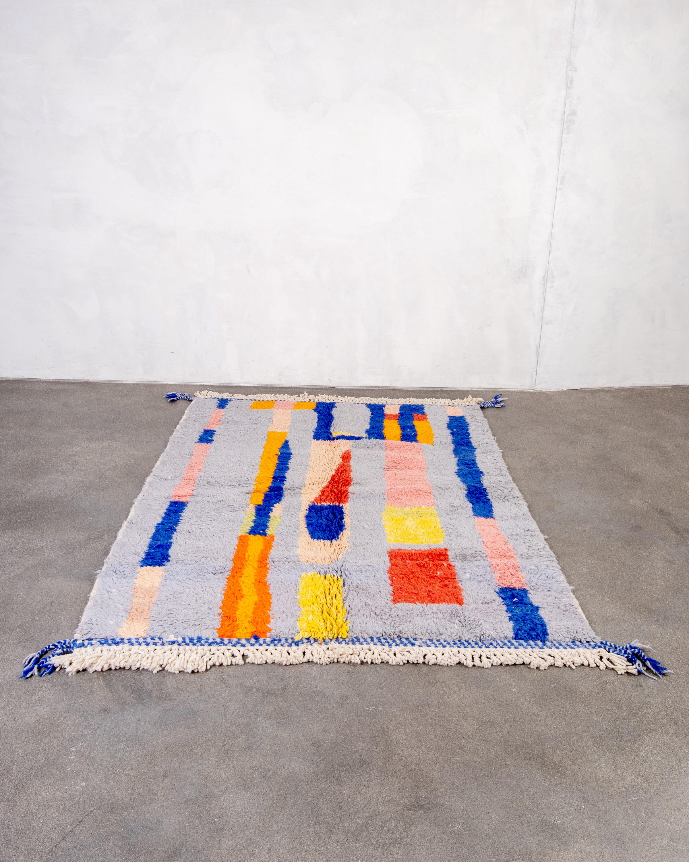 Modern designer handcrafted Berber rug from morocco Beniourain with beautiful colors and patterns